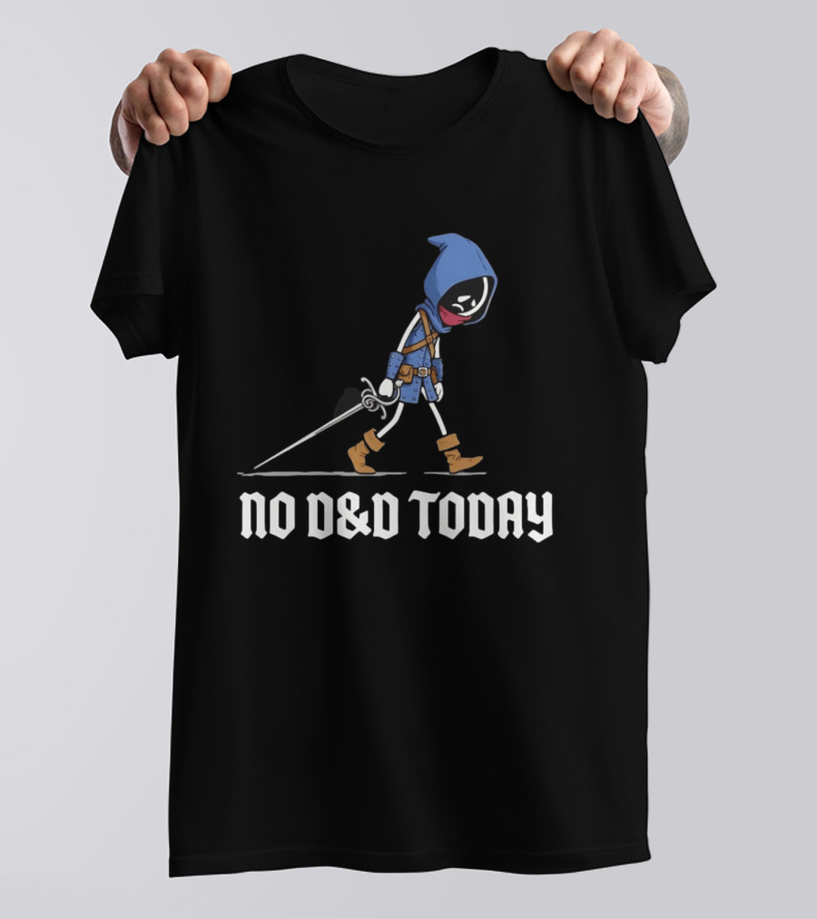 Rogue No D&D Today Cartoon Character In Blue Hooded Cloak And Boots With Sword T-Shirt