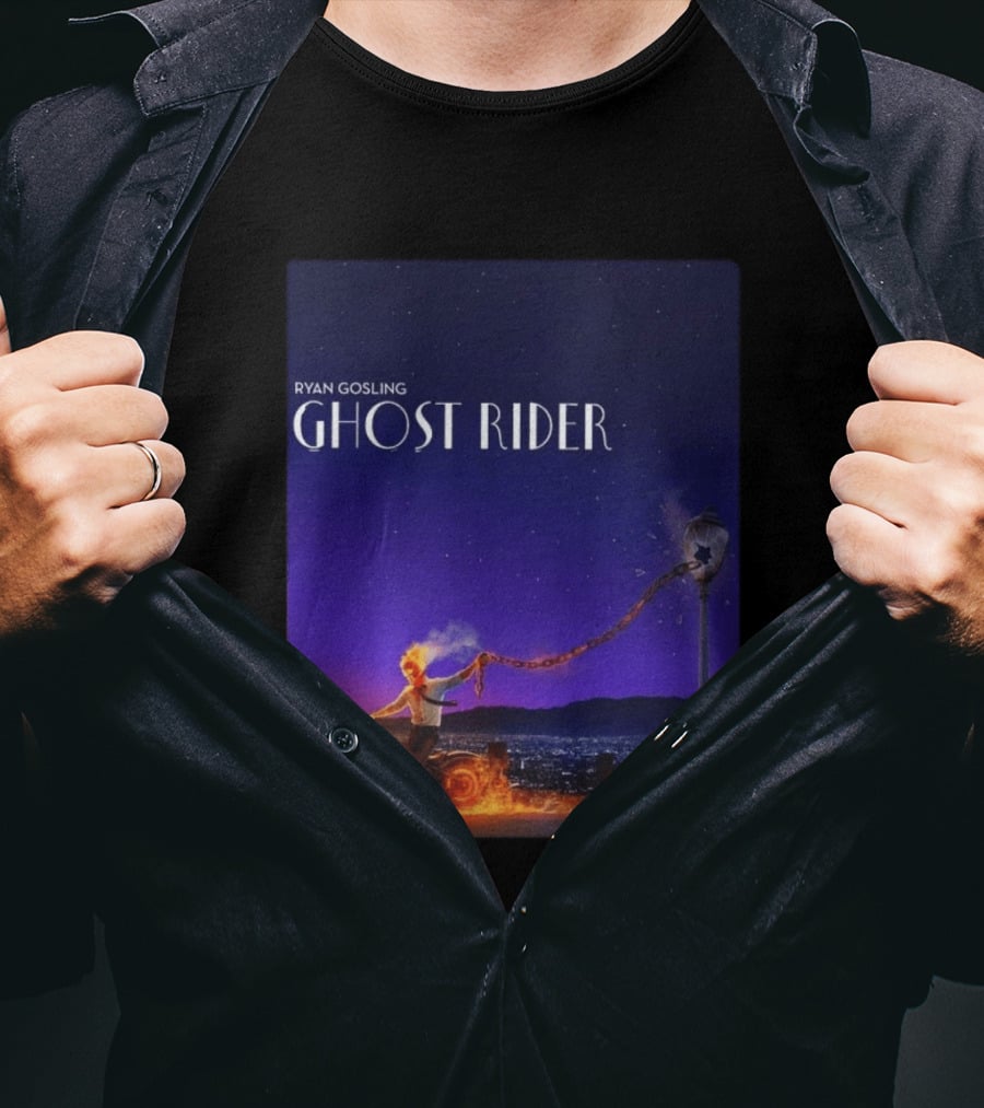 Ryan Gosling Ghost Rider Meets La La Land Lamppost Scene T-Shirt