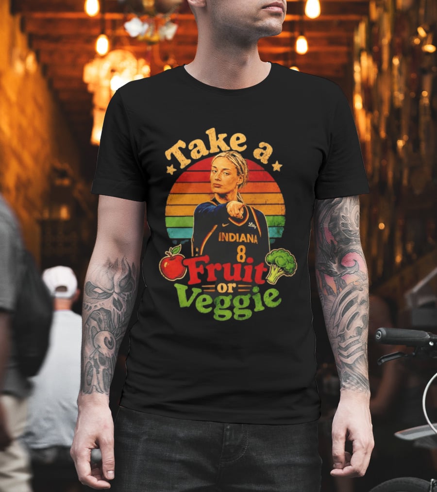 Sophie Cunningham Indiana Fever Take A Fruit Or Veggie Rainbow Stripes T-Shirt