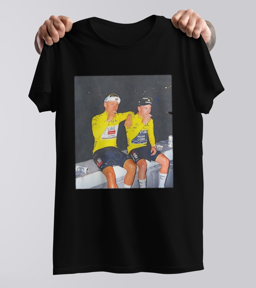 Tadej Pogačar Jonas Vingegaard Smoking LCL UAE Team Emirates Jumbo Visma Yellow Jersey T-Shirt