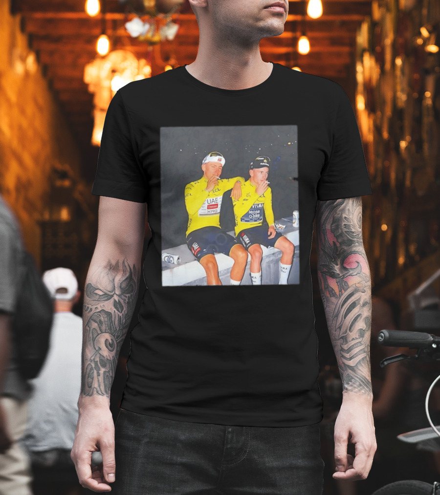 Tadej Pogačar Jonas Vingegaard Smoking LCL UAE Team Emirates Jumbo Visma Yellow Jersey T-Shirt