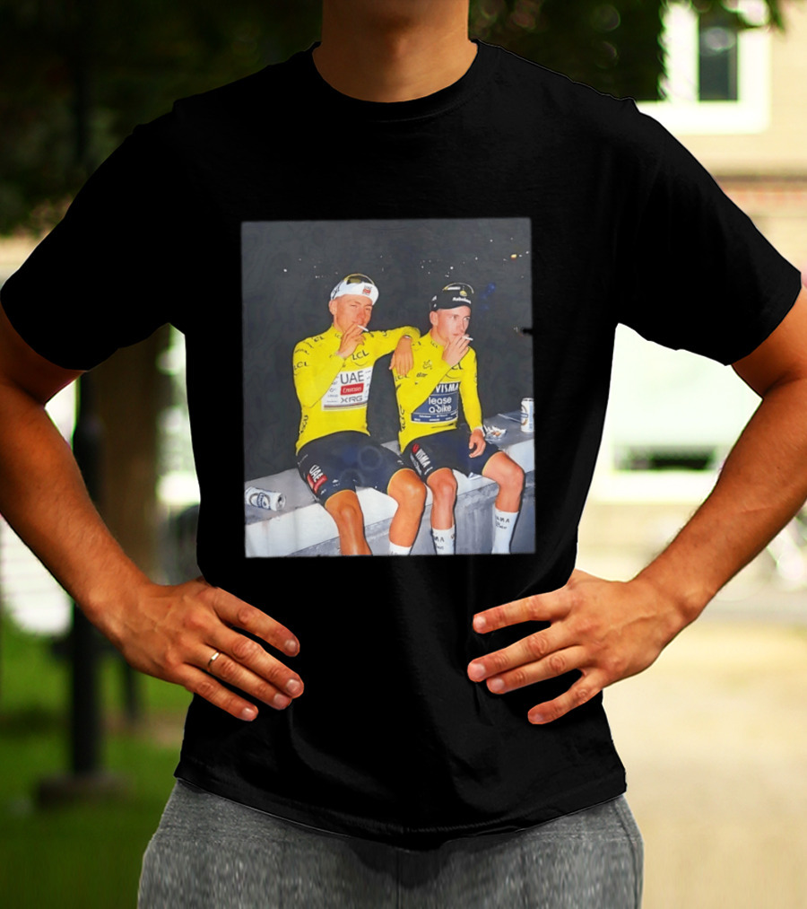 Tadej Pogačar Jonas Vingegaard Smoking LCL UAE Team Emirates Jumbo Visma Yellow Jersey T-Shirt