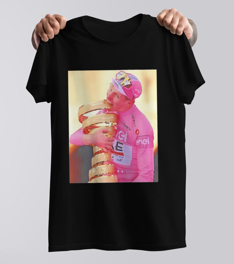 Tadej Pogačar Trophy Celebration UAE Pink Jersey T-Shirt