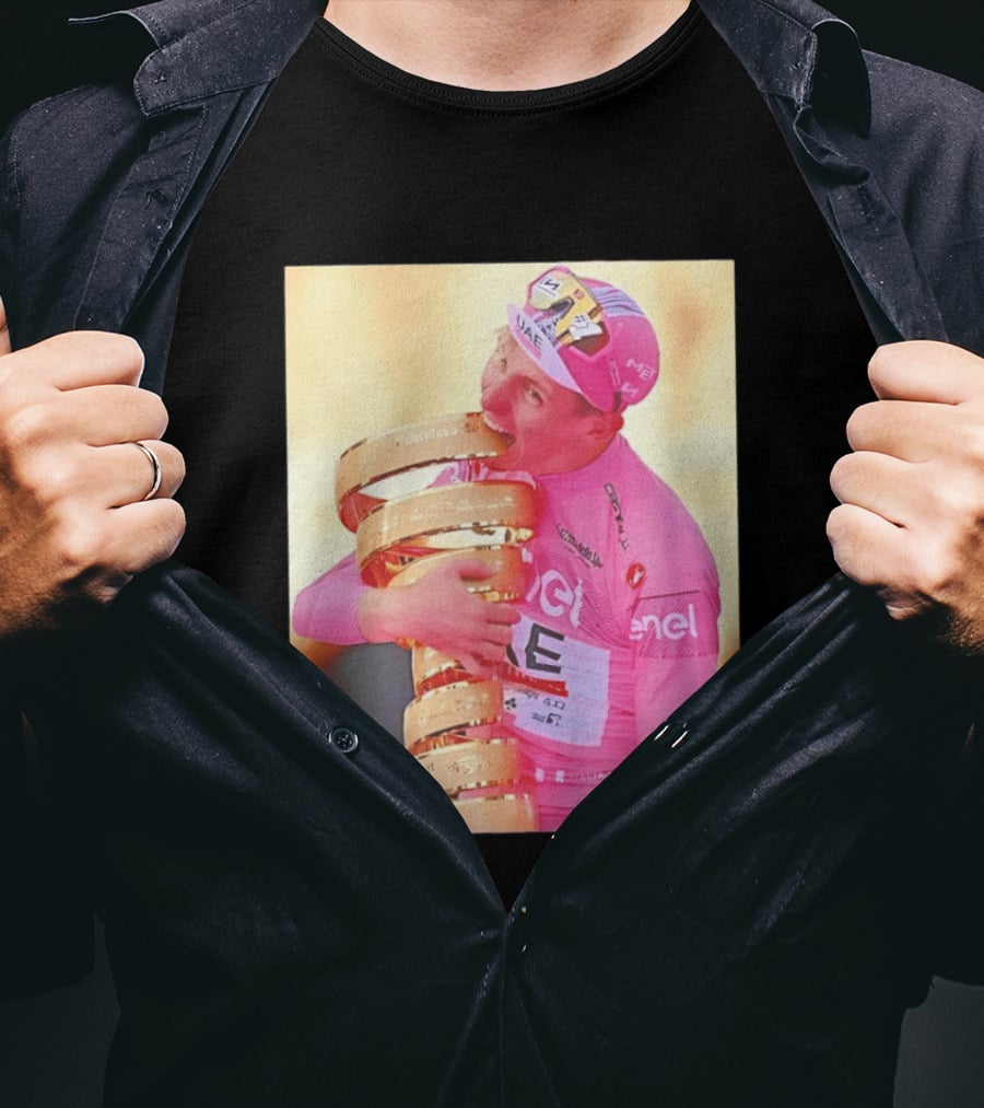 Tadej Pogačar Trophy Celebration UAE Pink Jersey T-Shirt