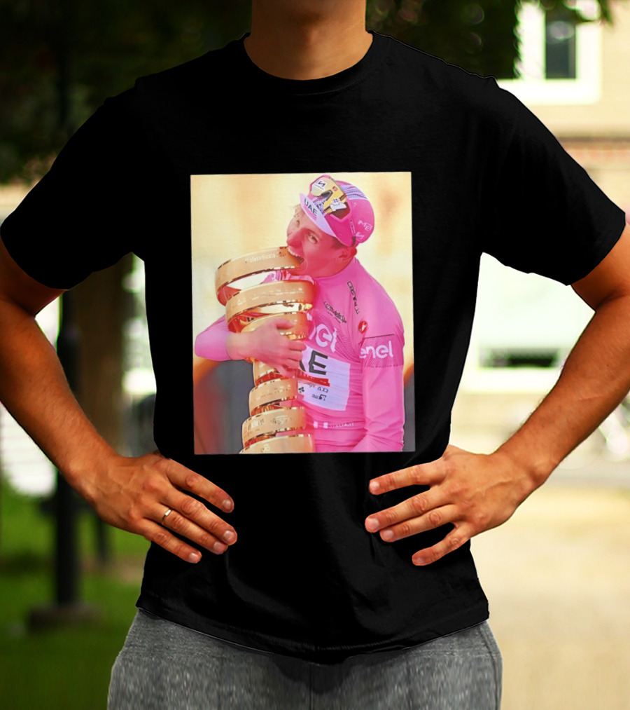 Tadej Pogačar Trophy Celebration UAE Pink Jersey T-Shirt