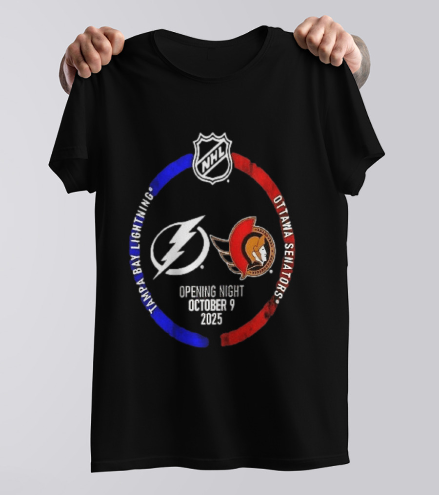 Tampa Bay Lightning Vs Ottawa Senators 2025 NHL Opening Night October 9 T-Shirt