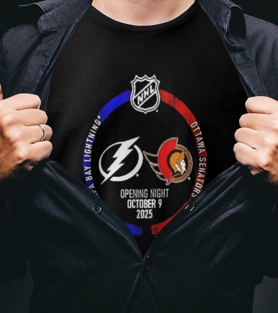 Tampa Bay Lightning Vs Ottawa Senators 2025 NHL Opening Night October 9 T-Shirt