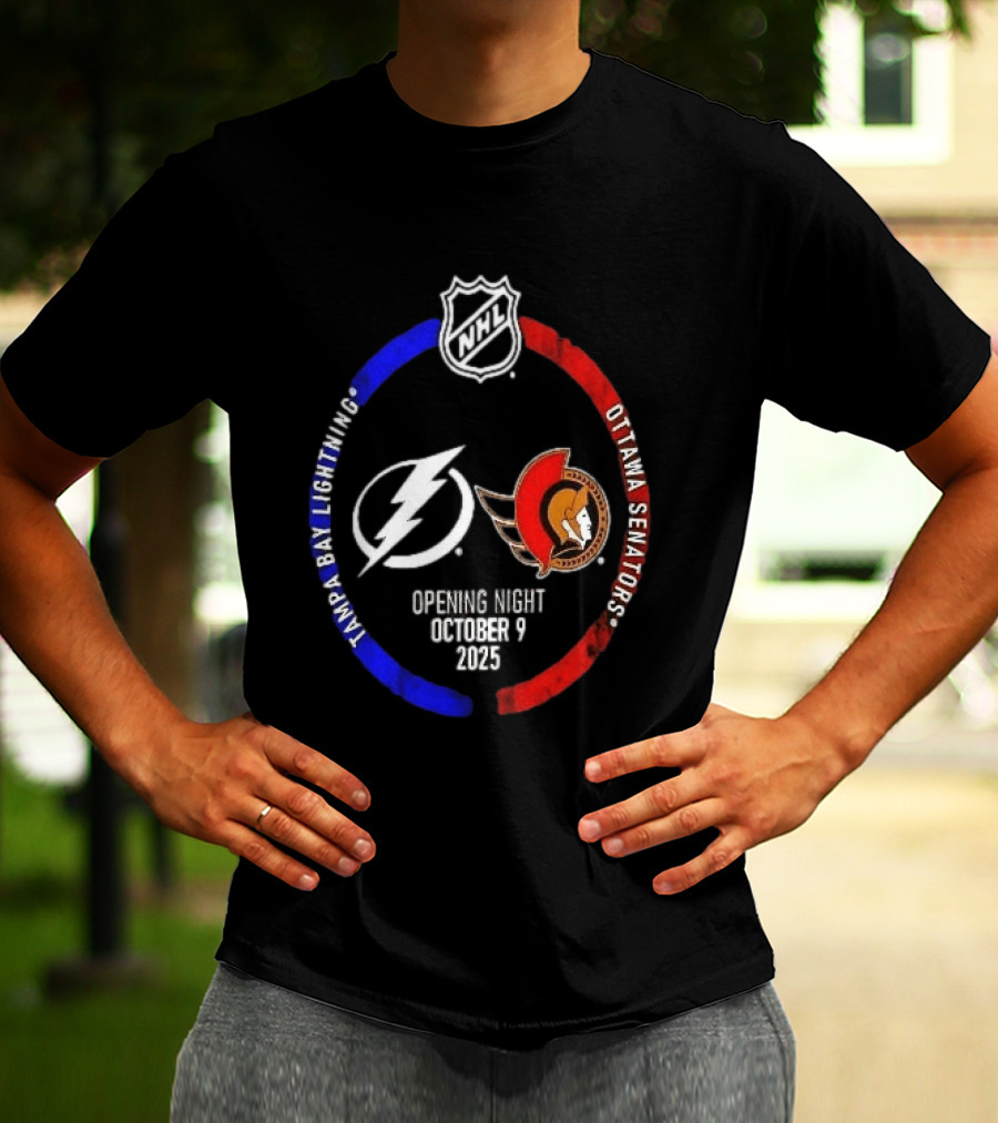 Tampa Bay Lightning Vs Ottawa Senators 2025 NHL Opening Night October 9 T-Shirt