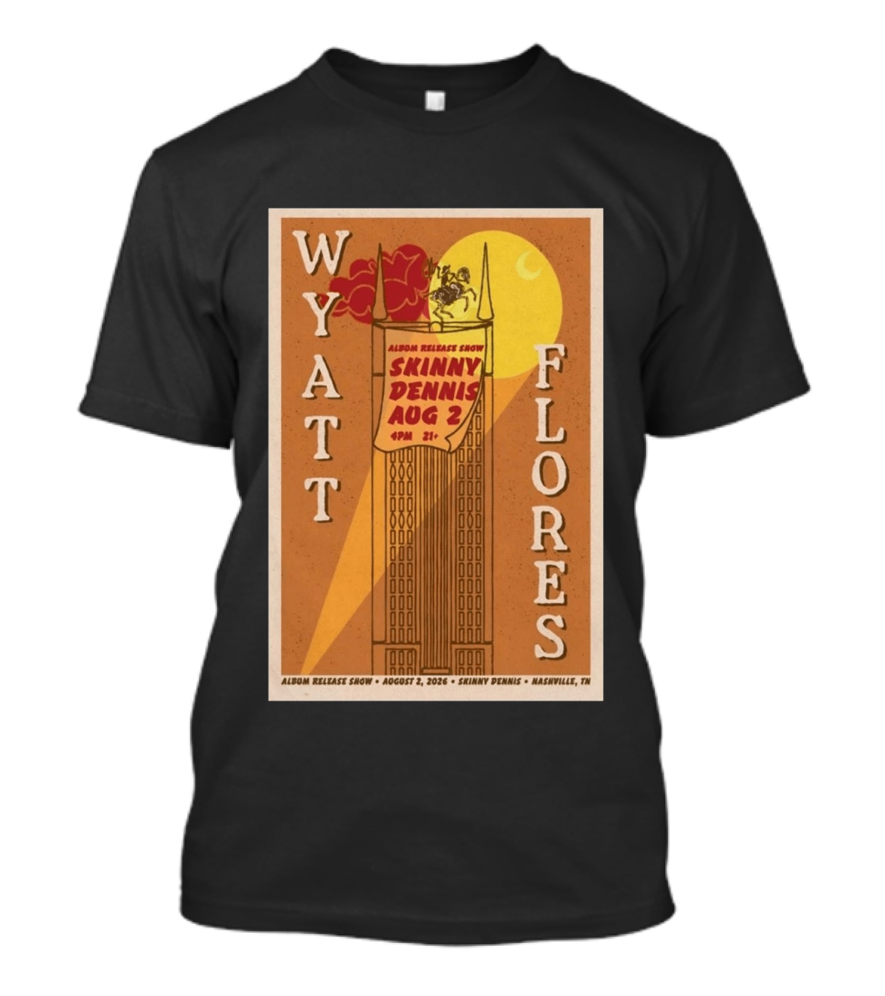 Wyatt Flores Album Release Show Skinny Dennis August 2 2026 Nashville TN T-Shirt