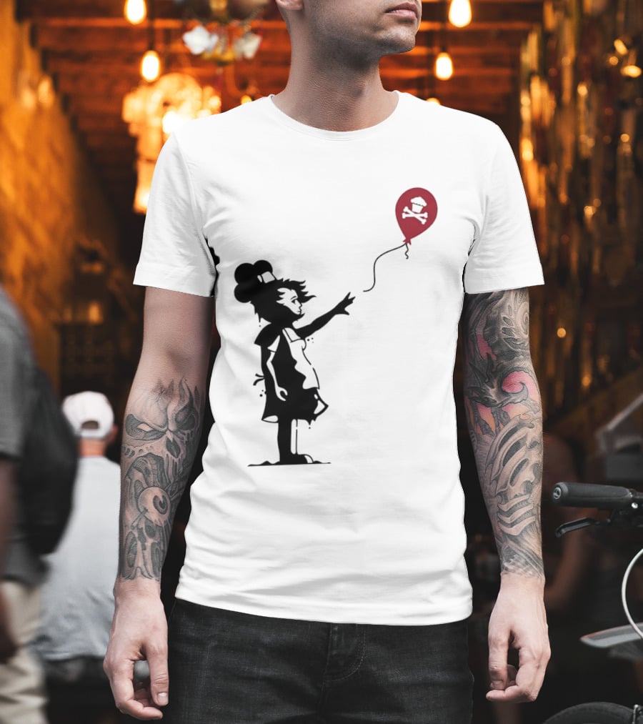 Baker Reaching For Cupcake And Crossbones Balloon Black Silhouette On Red T-Shirt