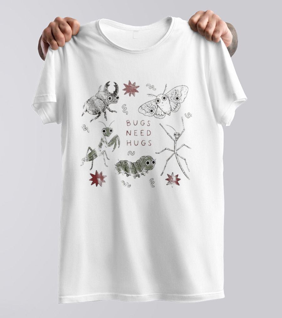 Bugs Need Hugs Insect Beetle Moth Mantis Fun Creepy Crawly T-Shirt