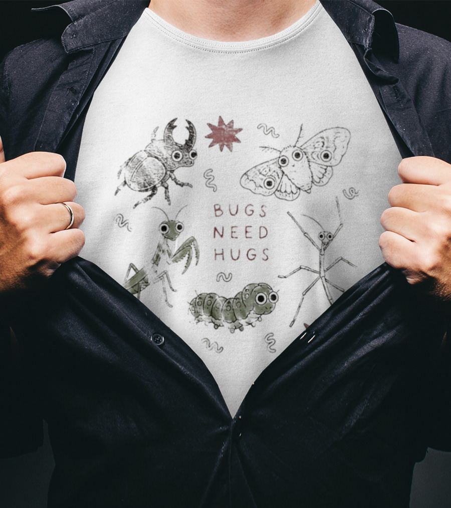 Bugs Need Hugs Insect Beetle Moth Mantis Fun Creepy Crawly T-Shirt