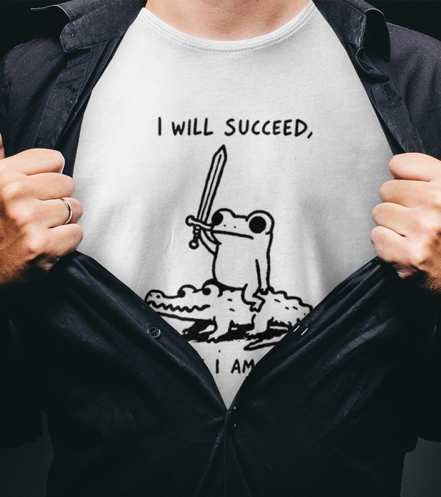 Frog Riding Alligator I Will Succeed Because I Am Insane Sword Wielding Adventure T-Shirt