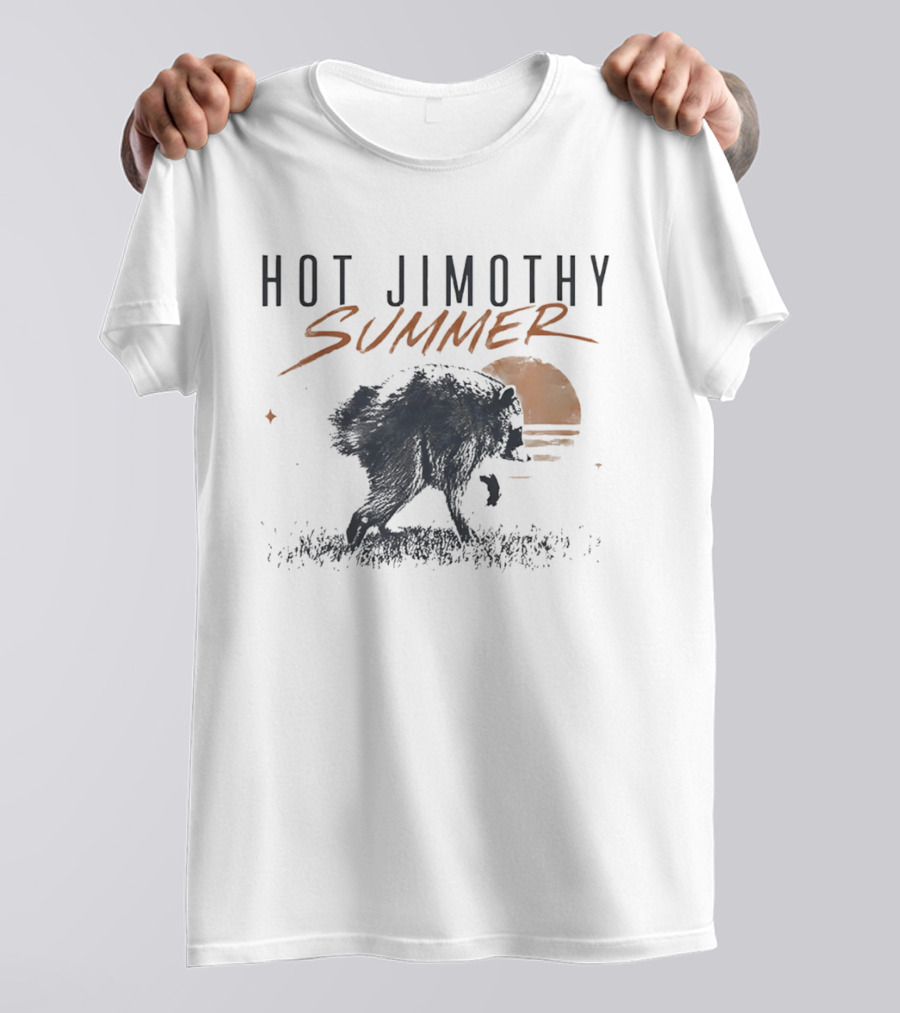 Hot Jimothy Summer Raccoon Silhouette At Sunset Moon T-Shirt