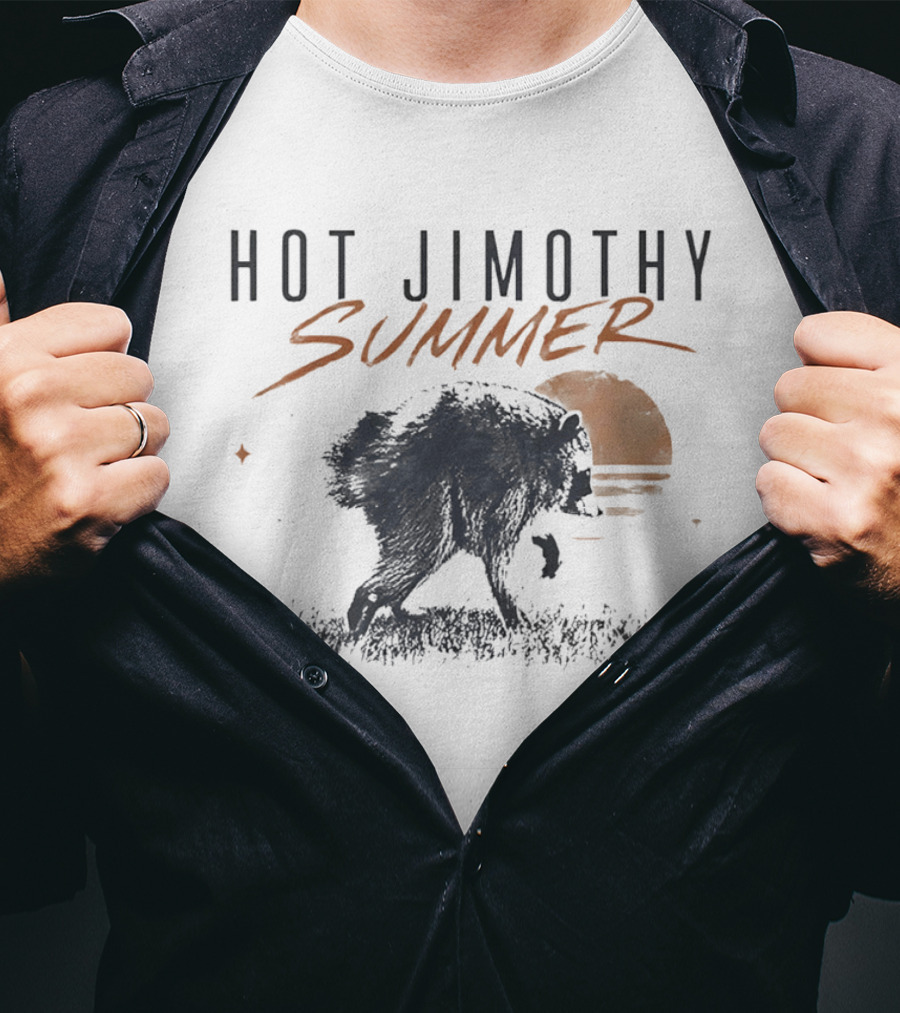 Hot Jimothy Summer Raccoon Silhouette At Sunset Moon T-Shirt