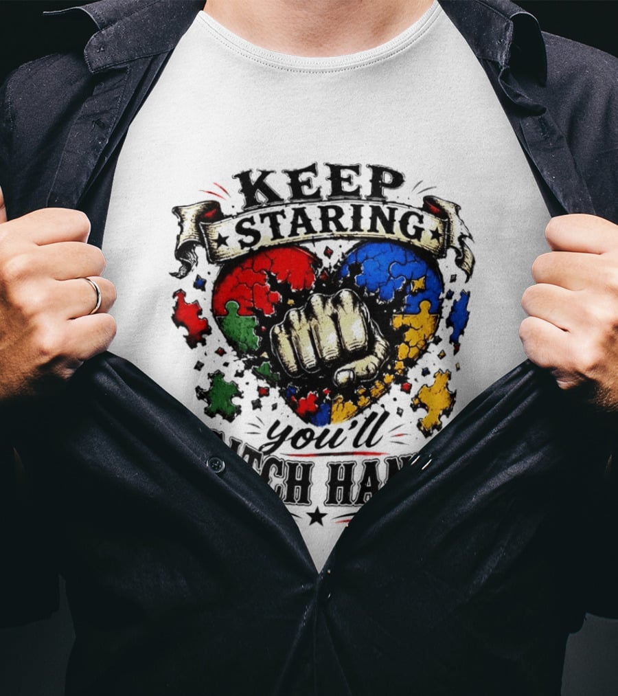 Keep Staring Puzzle Heart Fist Catch Hands T-Shirt