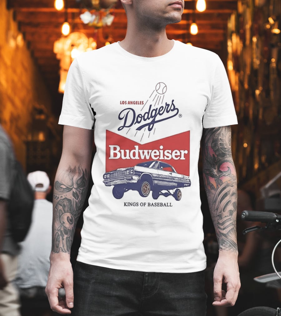 Los Angeles Dodgers Budweiser Kings Of Baseball Retro Car T-Shirt
