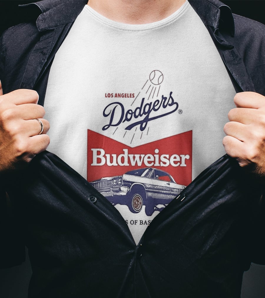 Los Angeles Dodgers Budweiser Kings Of Baseball Retro Car T-Shirt