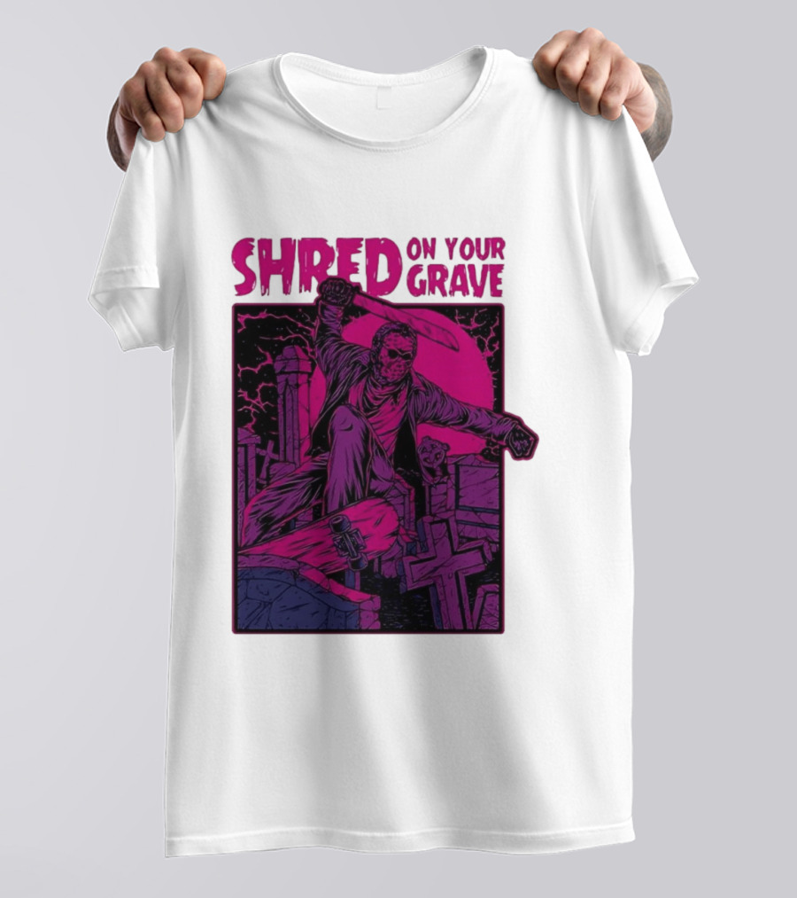 Shred On Your Grave Halloween Skateboarding Tombstones Horror T-Shirt