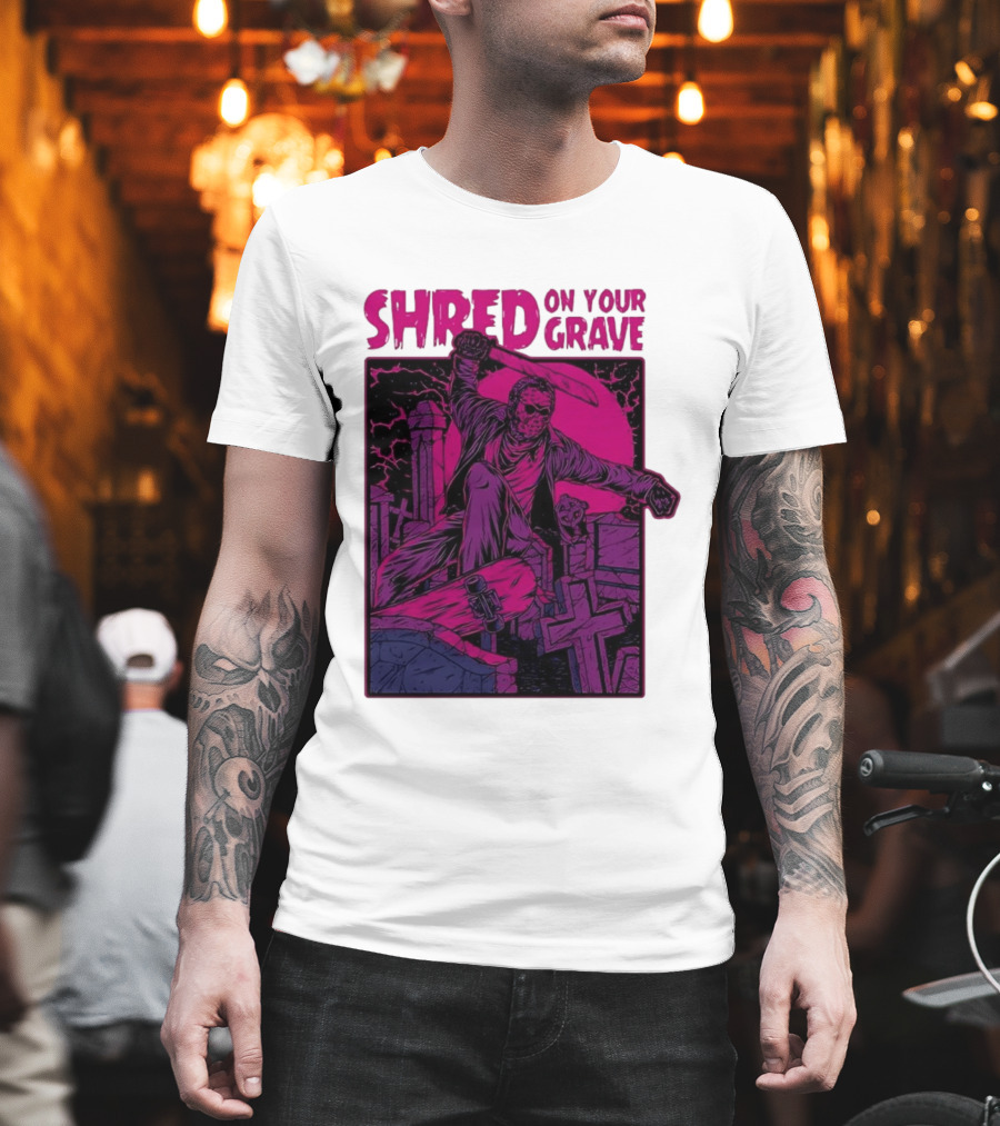 Shred On Your Grave Halloween Skateboarding Tombstones Horror T-Shirt