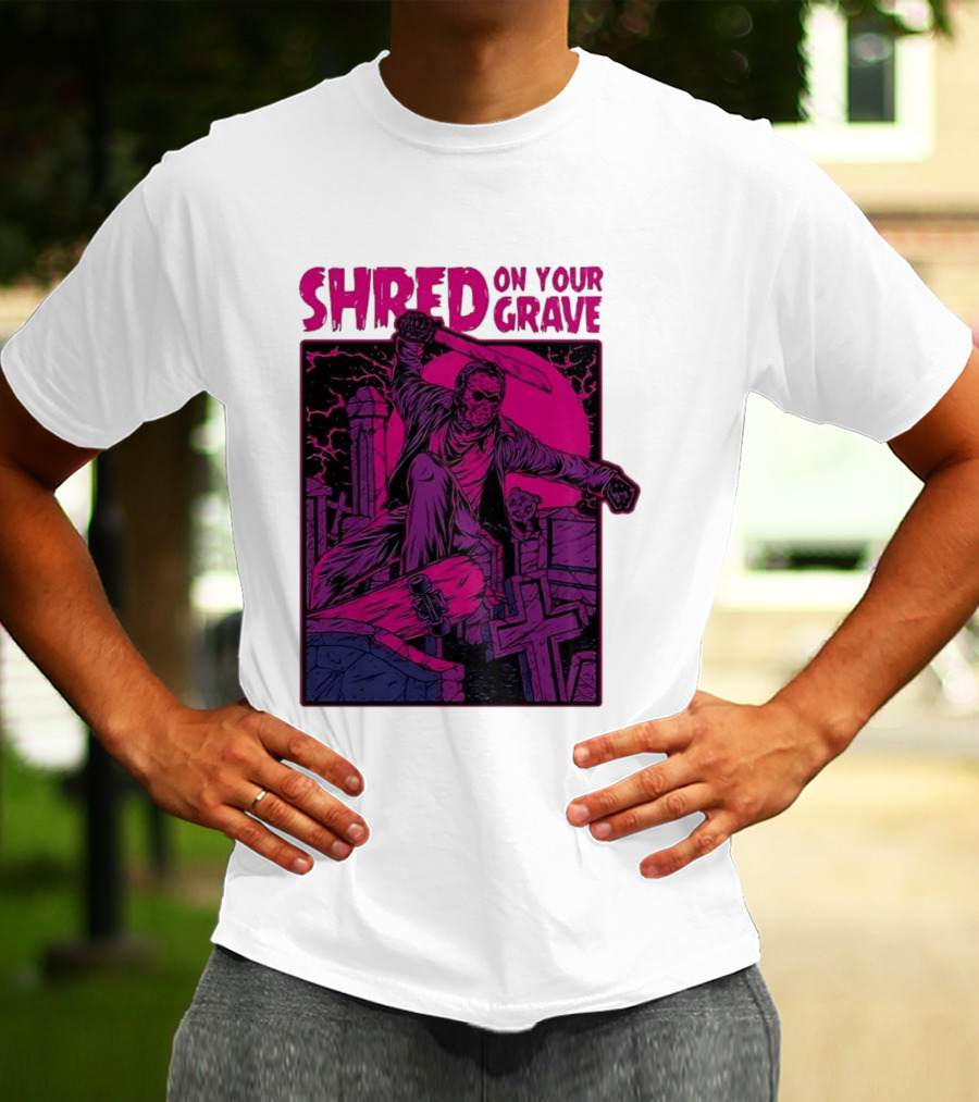 Shred On Your Grave Halloween Skateboarding Tombstones Horror T-Shirt