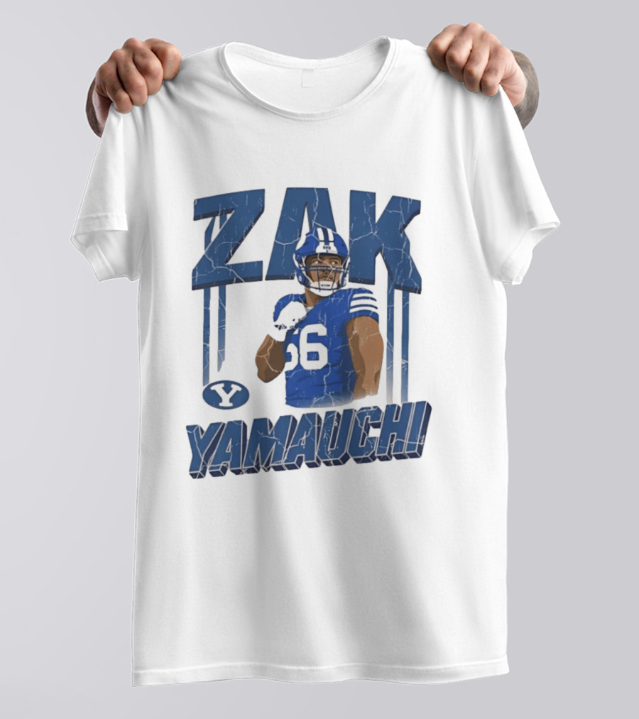 Zak Yamauchi Football Number 66 Blue And Green T-Shirt