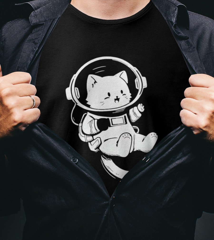 Astronaut Cat Floating In Space Suit Cosmic Adventure T-Shirt