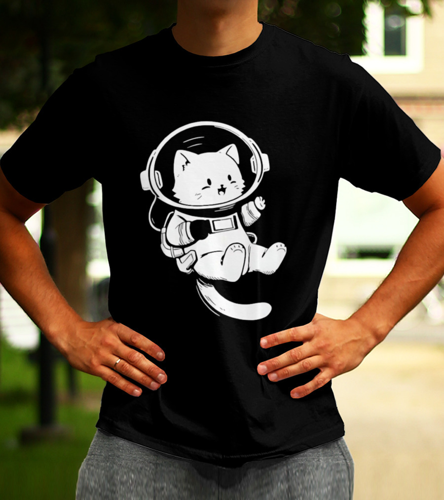 Astronaut Cat Floating In Space Suit Cosmic Adventure T-Shirt