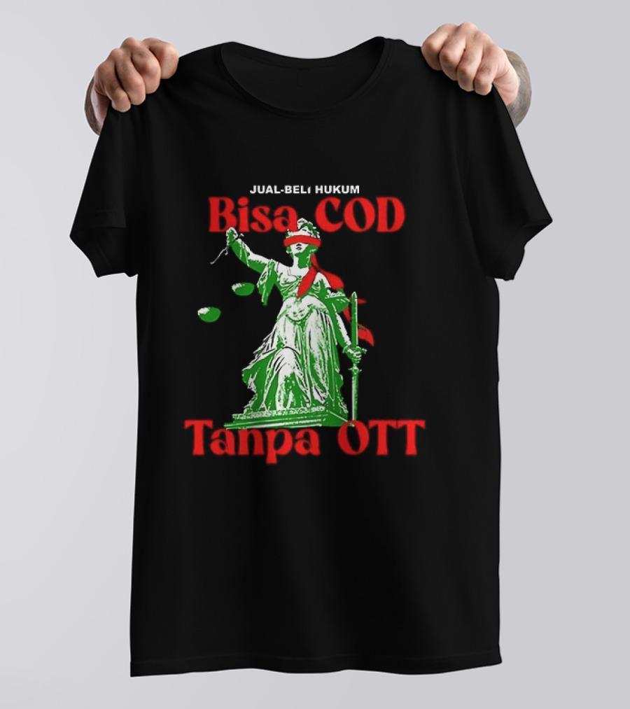 Jual Beli Hukum Bisa COD Tanpa OTT Satire Lady Justice Blindfold Scales T-Shirt