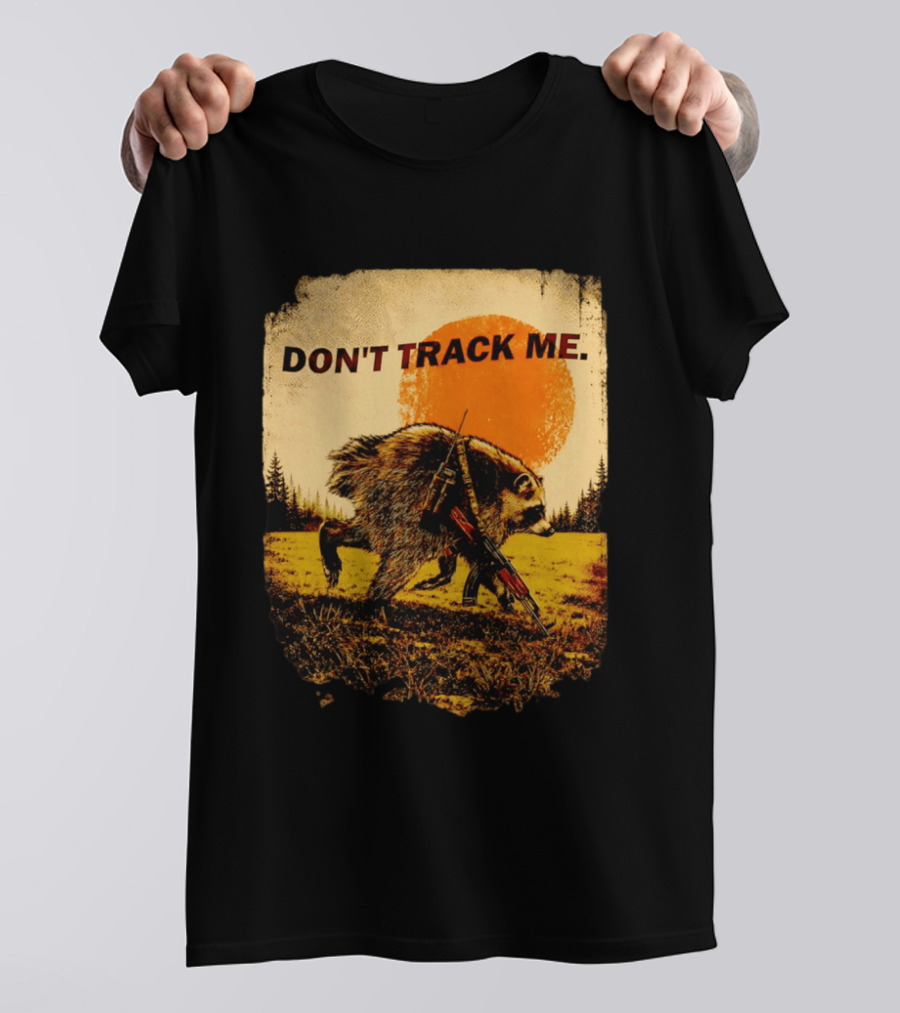Don't Track Me Raccoon Sunset AK 47 Forest Scene T-Shirt
