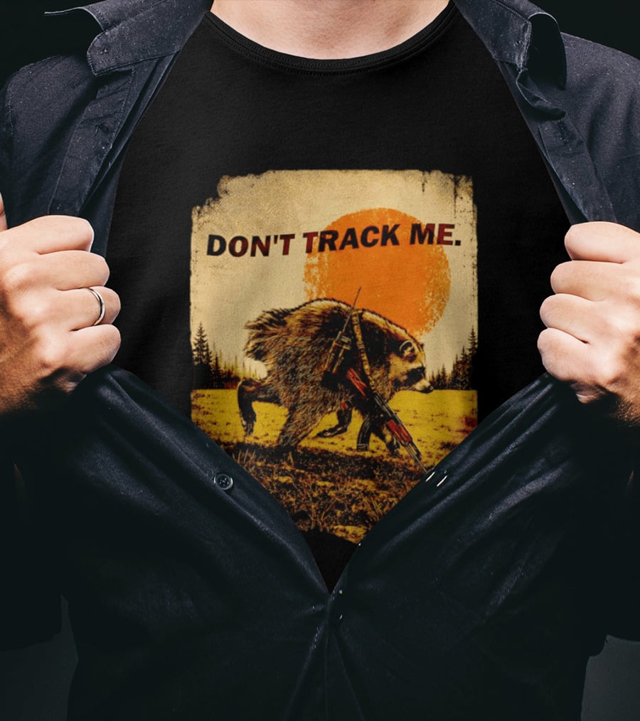 Don't Track Me Raccoon Sunset AK 47 Forest Scene T-Shirt