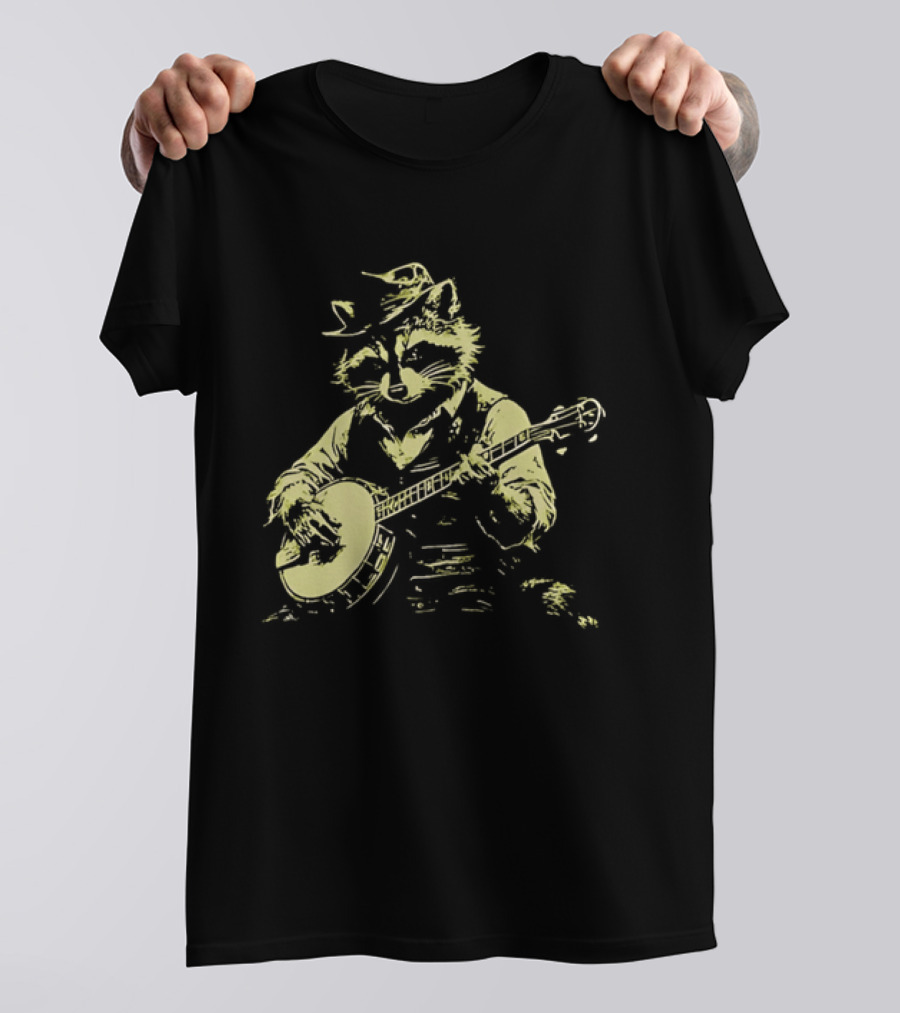 Raccoon Strumming Banjo Wearing Hat And Vest T-Shirt
