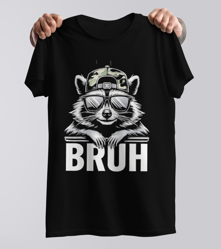 Raccoon With Camo Hat And Sunglasses Bruh T-Shirt