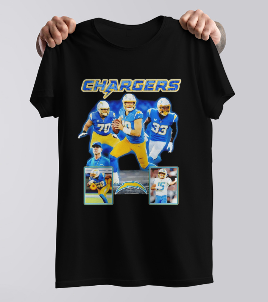 Los Angeles Chargers Players Collage Featuring Quarterback Wide Receiver And Running Back T-Shirt
