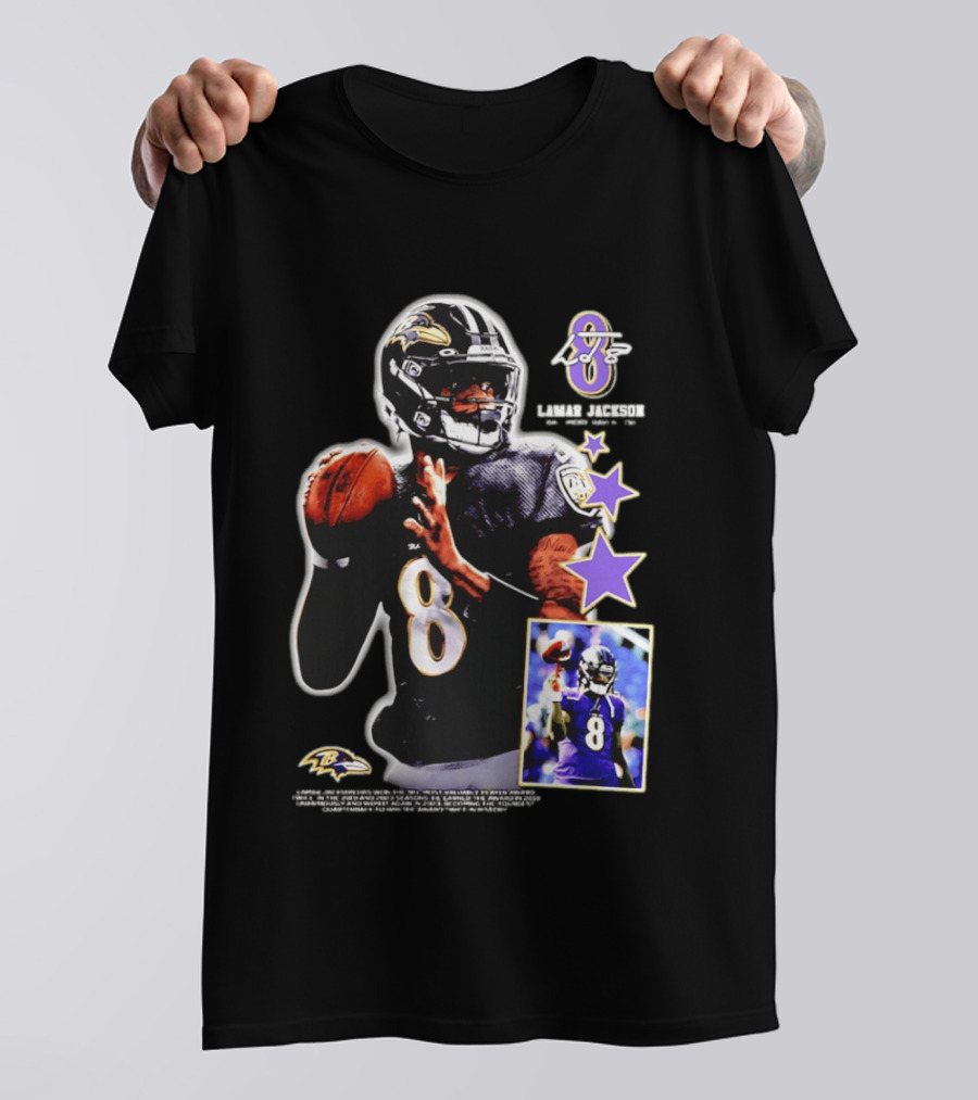 Lamar Jackson Baltimore Ravens No 8 MVP Stars Iconic Football Legend T-Shirt