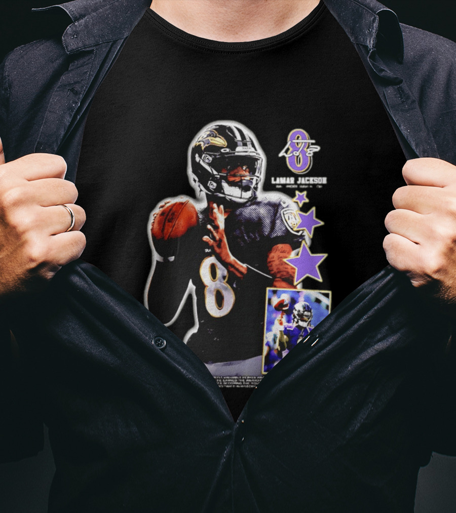 Lamar Jackson Baltimore Ravens No 8 MVP Stars Iconic Football Legend T-Shirt