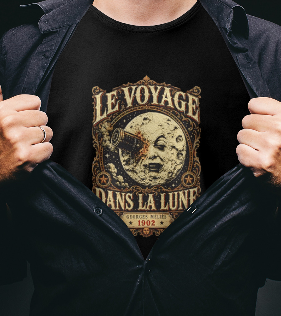 Le Voyage Dans La Lune Georges Méliès 1902 Vintage Space Adventure Moon Face T-Shirt
