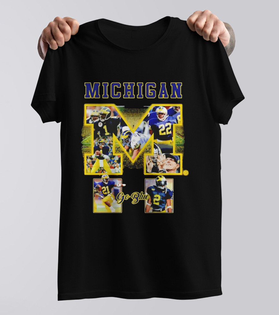 Michigan Wolverines Go Blue Football Iconic Collage T-Shirt