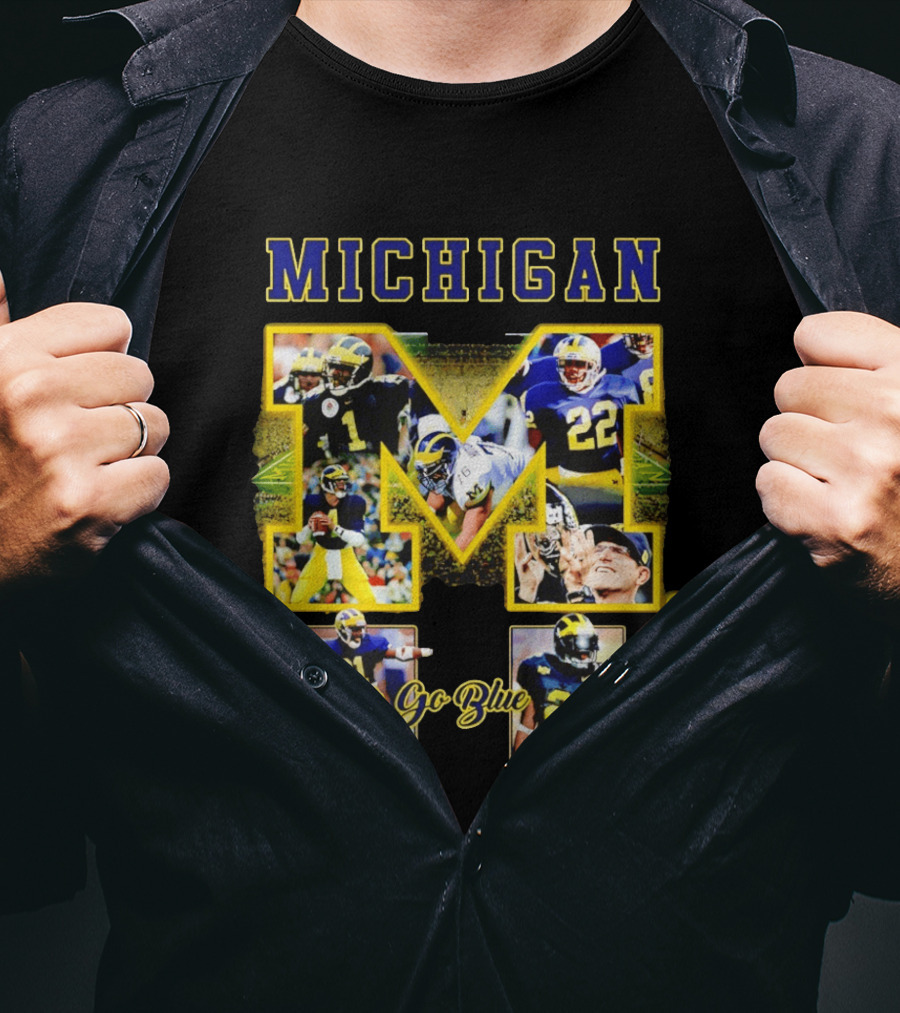 Michigan Wolverines Go Blue Football Iconic Collage T-Shirt