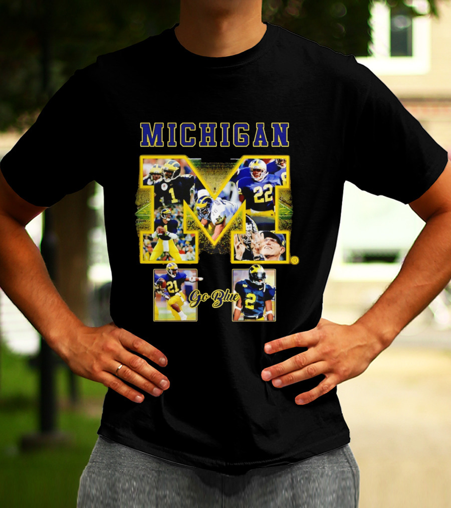 Michigan Wolverines Go Blue Football Iconic Collage T-Shirt