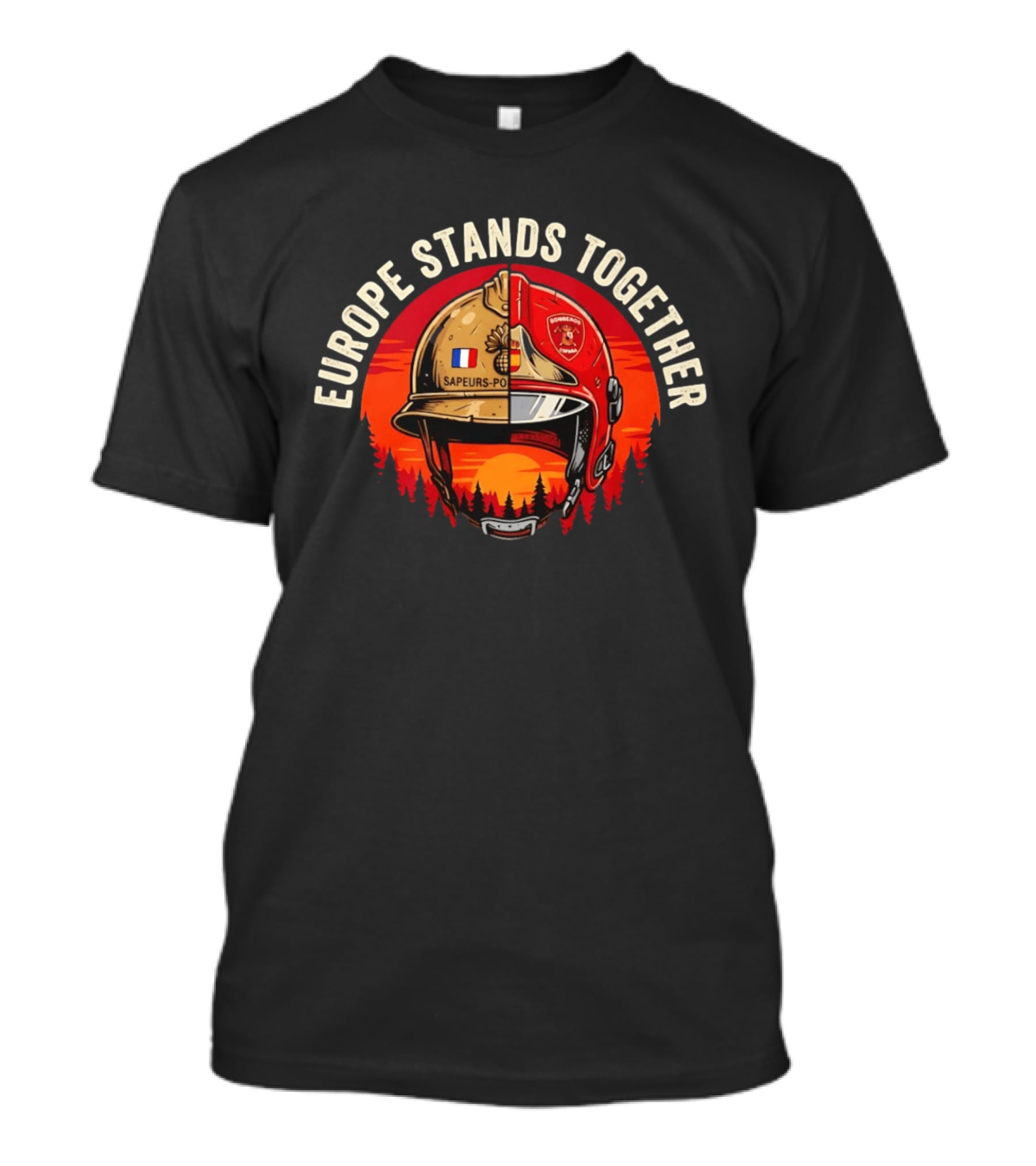 Europe Stands Together Sapeurs Pompiers Bomberos France Spain Firefighter Solidarity T-Shirt