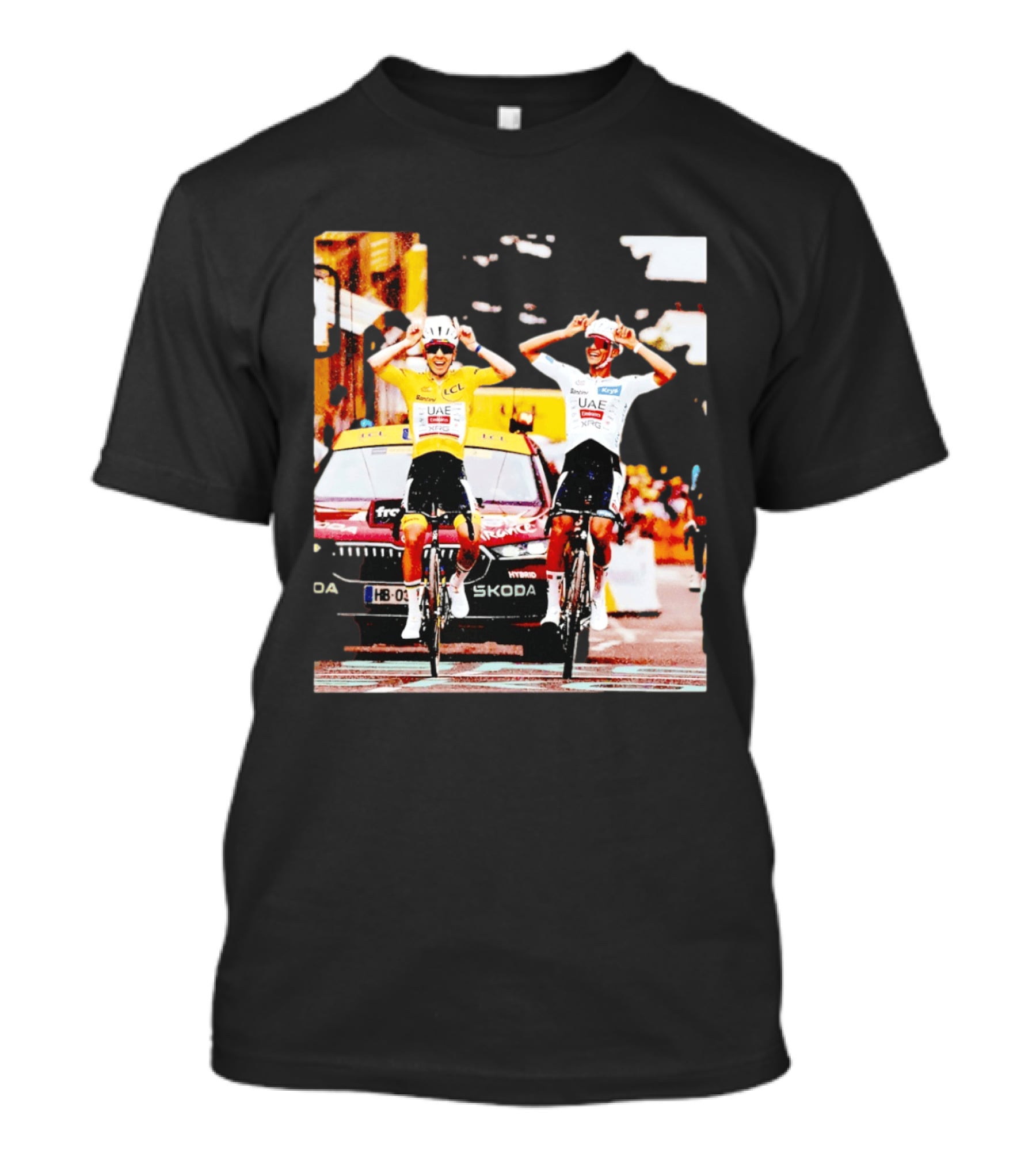 Tadej Pogačar Isaac Del Toro UAE Team Emirates Cycling Skoda Tour Celebratory Finish T-Shirt
