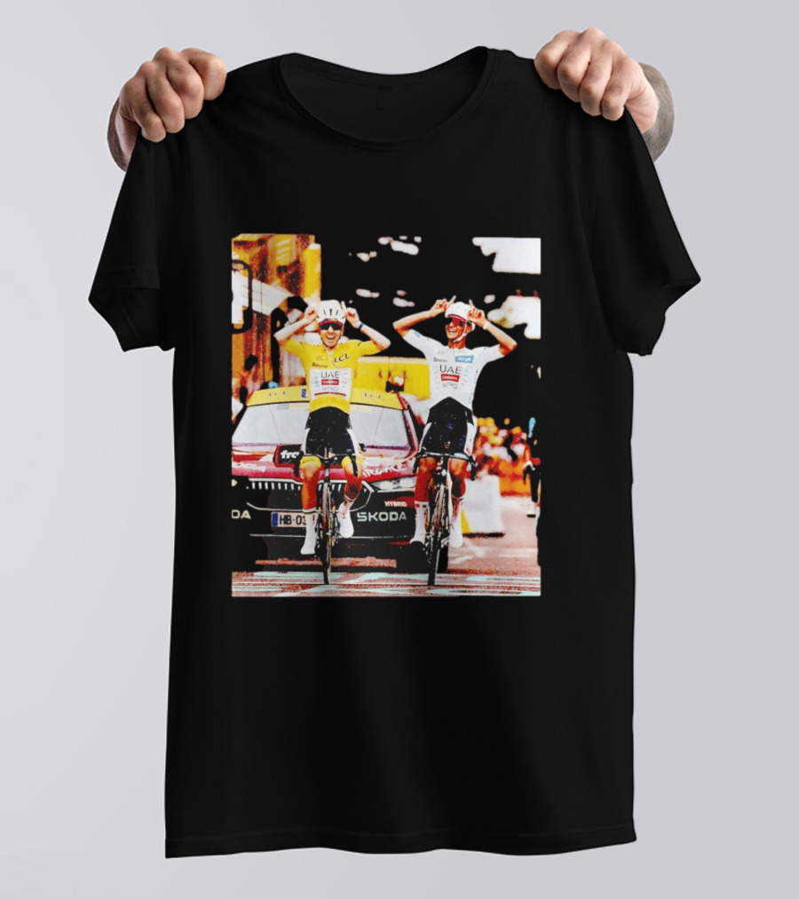 Tadej Pogačar Isaac Del Toro UAE Team Emirates Cycling Skoda Tour Celebratory Finish T-Shirt