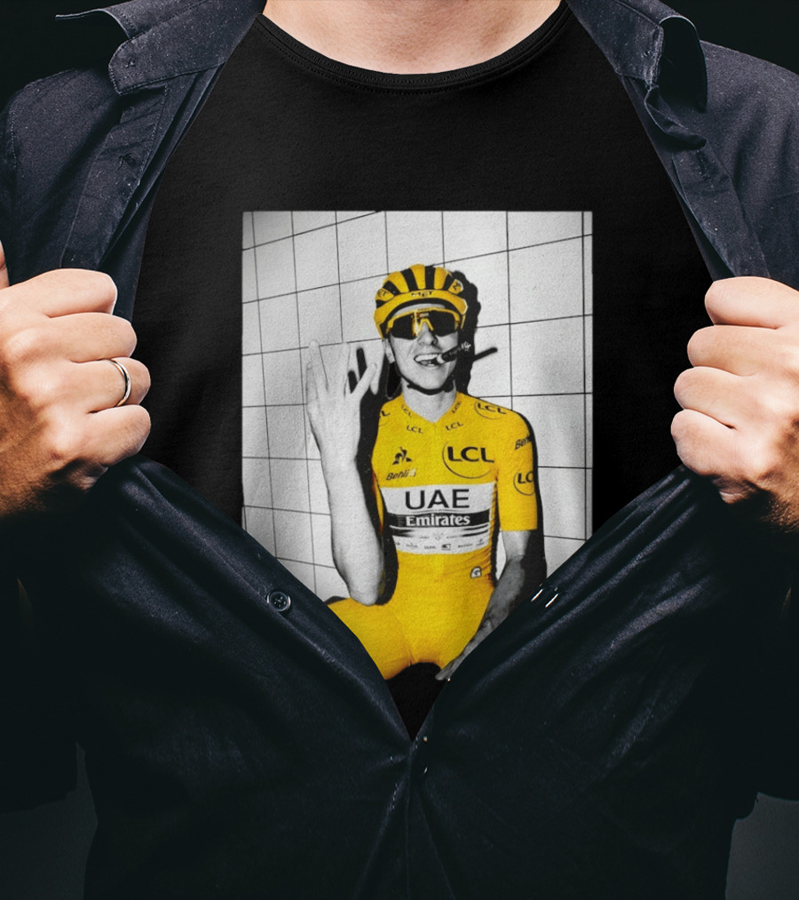 Tadej Pogačar UAE Emirates LCL Yellow Jersey Cycling Champion T-Shirt