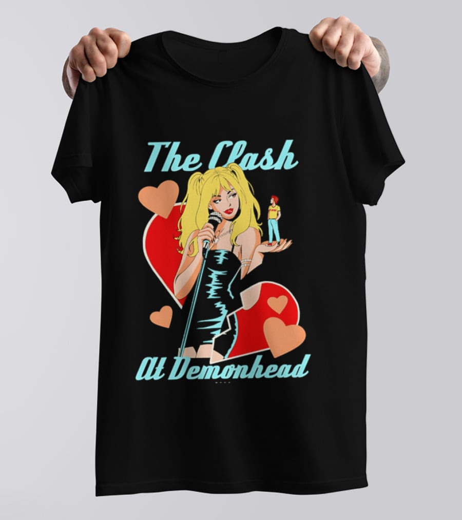 The Clash At Demonhead Heart And Singer With Microphone And Red Haired Figure T-Shirt