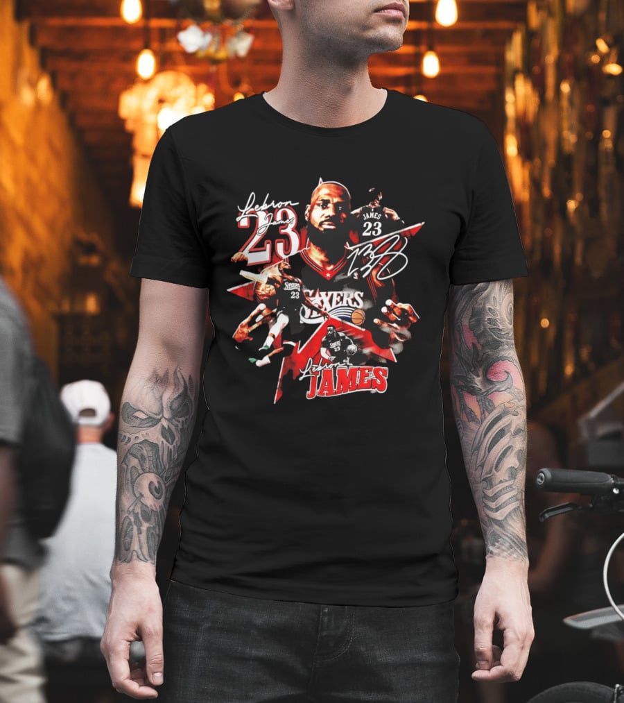 Philadelphia 76ers LeBron James 23 Collage Basketball Fan Gear T-Shirt