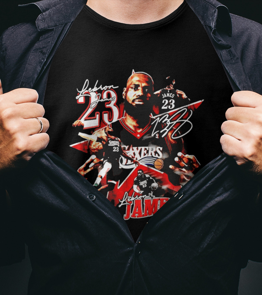 Philadelphia 76ers LeBron James 23 Collage Basketball Fan Gear T-Shirt
