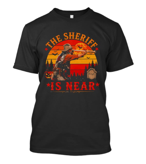 The Sheriff Is Near Halloween Cowboy Full Moon Tombstone Pumpkin Bats T-Shirt