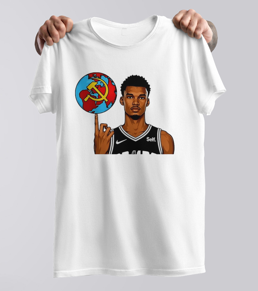 Victor Wembanyama Spinning Basketball With Communist Sickle Globe And Nike Self Jersey T-Shirt