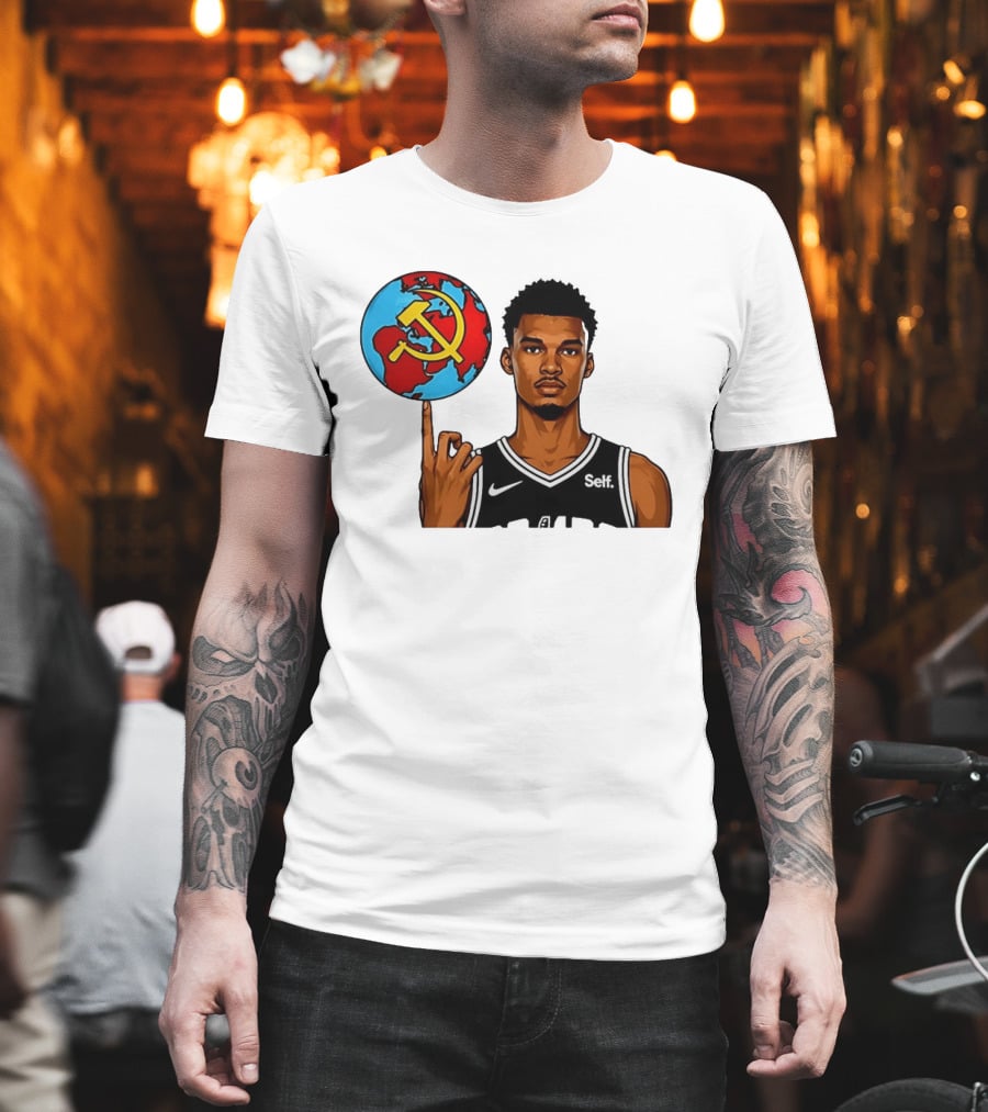 Victor Wembanyama Spinning Basketball With Communist Sickle Globe And Nike Self Jersey T-Shirt